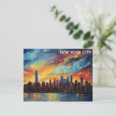 De skyline van New York Waterverf Sunset Briefkaart (Staand voorkant)