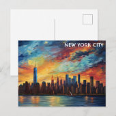 De skyline van New York Waterverf Sunset Briefkaart (Voorkant / Achterkant)