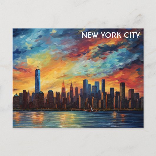 De skyline van New York Waterverf Sunset Briefkaart (Voorkant)