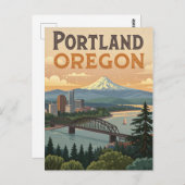 De skyline van Portland Oregon Mount Hood Briefkaart (Voorkant / Achterkant)