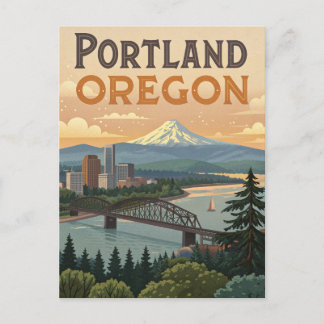 De skyline van Portland Oregon Mount Hood Briefkaart