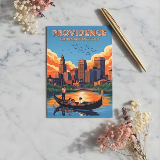 De skyline van Providence en de zonsondergang Briefkaart