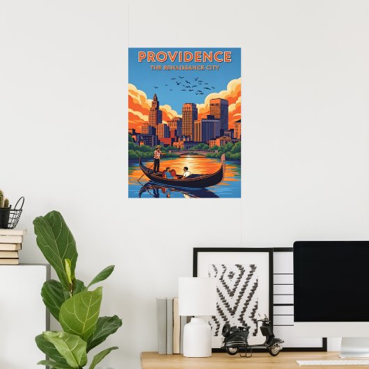 De skyline van Providence en de zonsondergang Poster (Thuiskantoor)