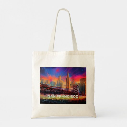 De skyline van San Francisco Abstracte kunst Tote Bag (Achterkant)