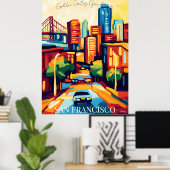De skyline van San Francisco en de Golden Gate in  Poster (Thuiskantoor)