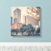 De skyline van San Francisco met een herfstboom Canvas Afdruk (Insitu (Houten vloer))