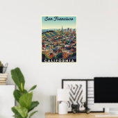 De skyline van San Francisco met glooiende heuvels Poster (Thuiskantoor)