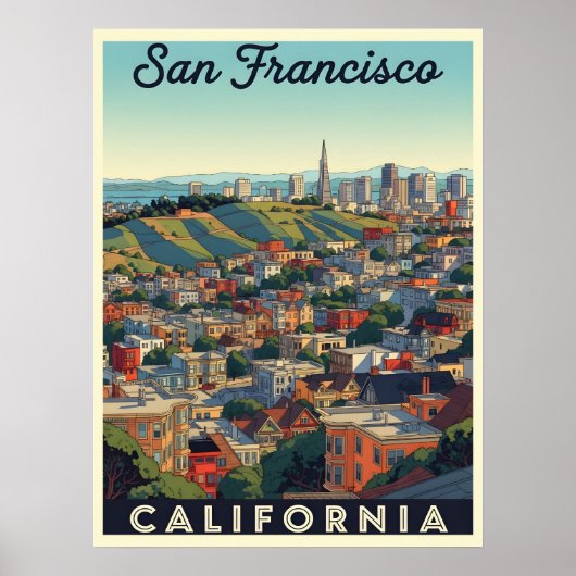 De skyline van San Francisco met glooiende heuvels Poster (Voorkant)