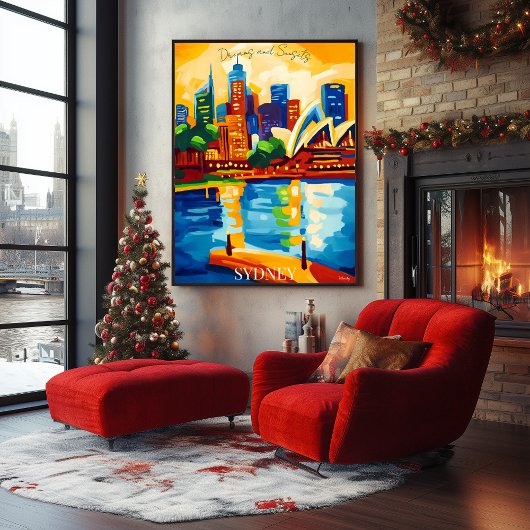 De skyline van Sydney met het Abstracte Fauvist va Poster