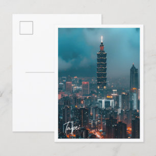 De skyline van Taipei bij schemering Art travel be Briefkaart