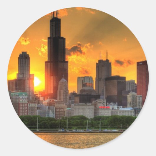 De skyline van uitzicht of Chicago vanaf Adler Ronde Sticker (Voorkant)