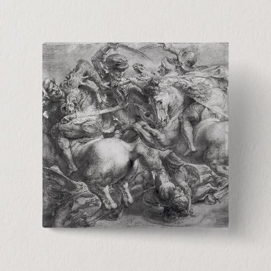 De slag om Anghiari na Leonardo da Vinci Vierkante Button 5,1 Cm (Voorkant)