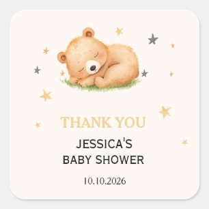 De slapende babybeer babyshower schuimplaten vierkante sticker