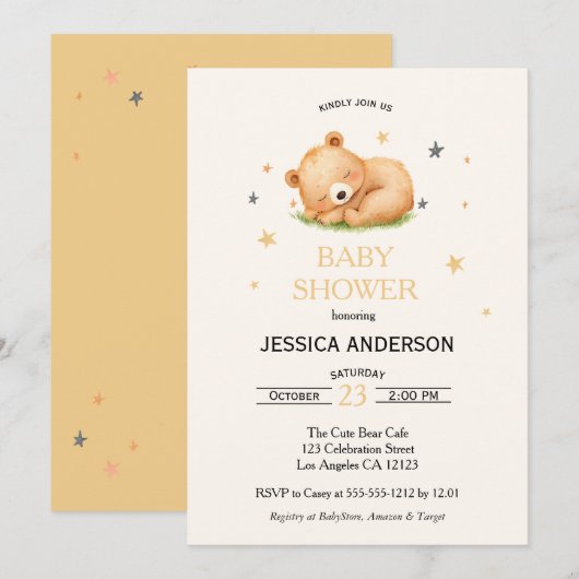 De slapende babybeer babyshower uitnodiging (Voorkant / Achterkant)