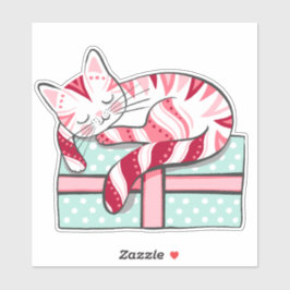 De slapende kat op een kerstcadeau sticker