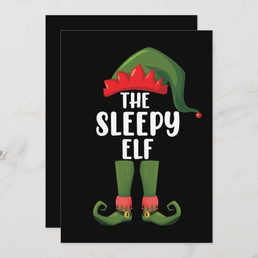 De Slaperige Elf Familie Matching Groep Kerst Kaart (Voorkant / Achterkant)