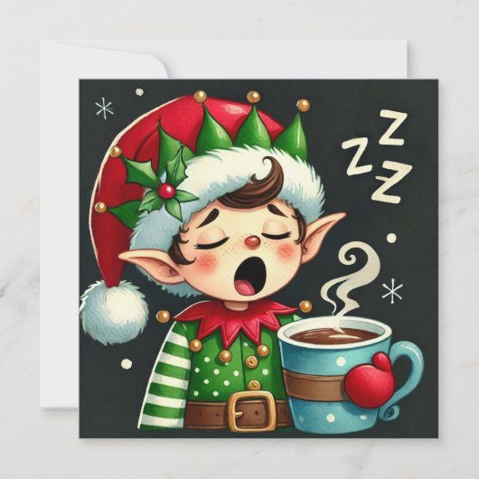 De slaperige helper van de Kerstman Feestdagenkaart (Voorkant)