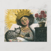 De slaperige kat en haar koningin briefkaart (Voorkant)