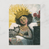 De slaperige kat en haar koningin briefkaart (Voorkant)