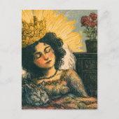 De Slaperige Koningin en haar Kat Briefkaart (Voorkant)