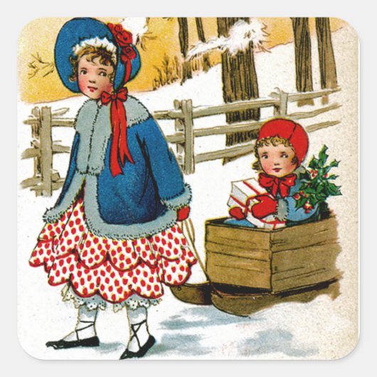 De slede trekken vierkante sticker (Voorkant)