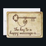 De sleutel tot een gelukkig huwelijk is... Vintage Advieskaart<br><div class="desc">Deze  belangrijke advieskaarten zijn het perfecte hoopje van elk van je gasten op je bruiloft. Het eenvoudige maar stijlvolle ontwerp zal uw gasten toestaan om een nota van raad voor u te schrijven om over jaren te houden en te lezen.</div>