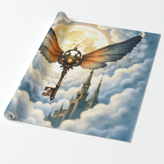 De Sleutel van Eeuwigheid – Steampunk Vleugels Cadeaupapier (Uitgerold)