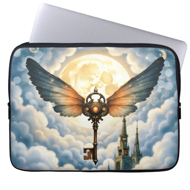 De Sleutel van Eeuwigheid – Steampunk Vleugels Laptop Sleeve (Voorkant)