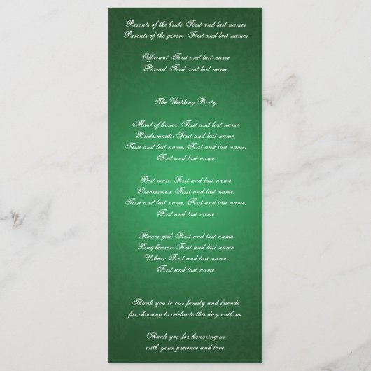 De sleutel van het programma van het huwelijk tot programmakaart (Achterkant)