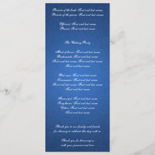 De sleutel van het programma van het huwelijk tot programmakaart (Achterkant)