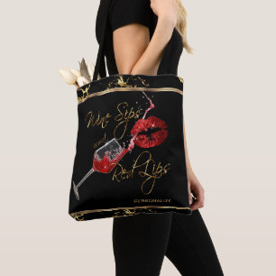 De Slokjes van de wijn en Rode Lippen - Marmer Tote Bag