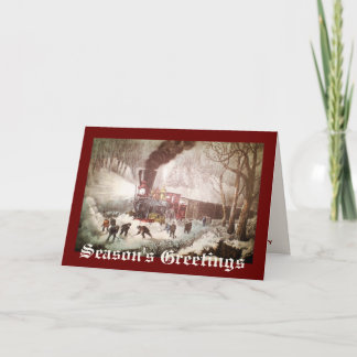 De sneeuw bond de Kerstkaart van de Trein Feestdagen Kaart