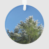 De sneeuw-getipte Boom van de Pijnboom op Blauwe Ornament (achterkant)