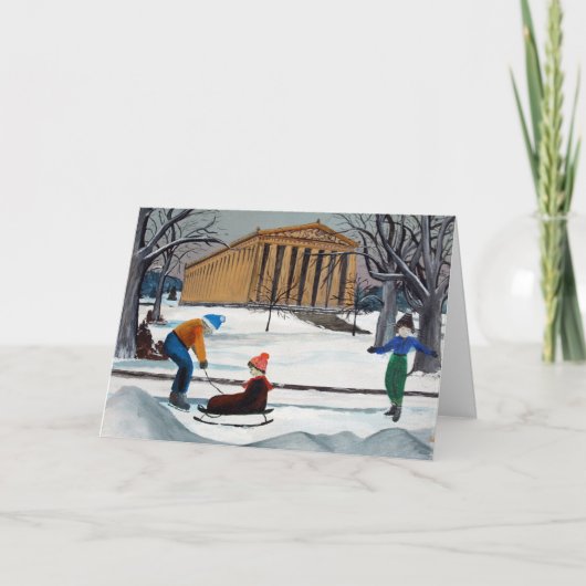 De sneeuw Kerstkaart van Parthenon Nashville Feestdagen Kaart (Voorkant)