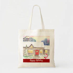 De sneeuw Waterverf die van het Plattelandshuisje Tote Bag