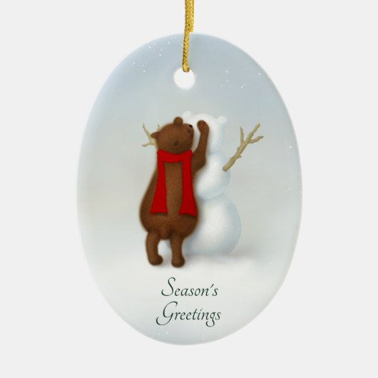 De sneeuwbeer grillige winterscène gepersonaliseer keramisch ornament (Voorkant)