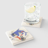 De sneeuwfamilie en de hond Kerstmis Stenen Onderzetter (Zijkant)