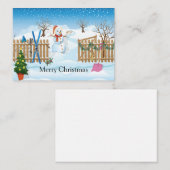 De sneeuwman achter het hek Kerst Kaart Notitiekaartje (Voorkant / Achterkant)