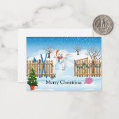 De sneeuwman achter het hek Kerst Kaart Notitiekaartje (Voorkant / Achterkant in situ)