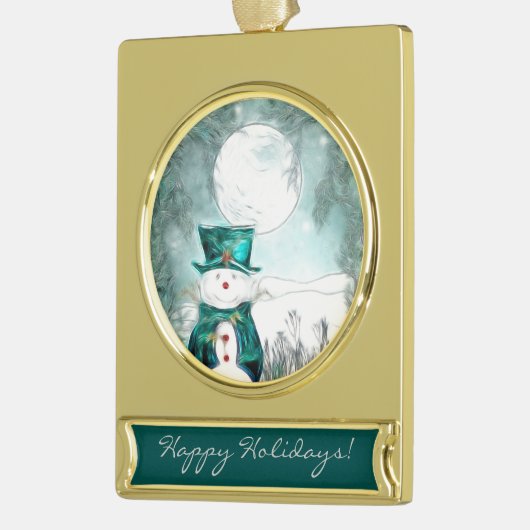 De Sneeuwman CUSTOM GROET Verguld Banner Ornament (Links)