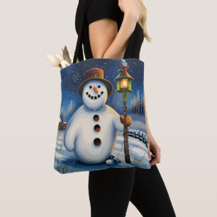 De Sneeuwman draagt de lamp en dwaalt 's nachts ro Tote Bag