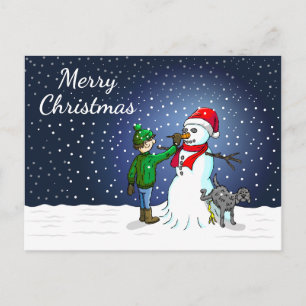 De Sneeuwman, hond en jongen Kerstkaart Briefkaart