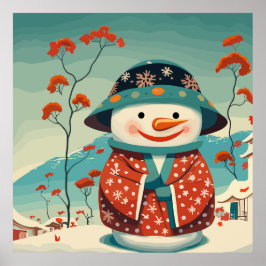 De sneeuwman in een kimono met Kerstmis Poster