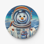 De sneeuwman is een astronaut met Kerstmis Papieren Bordje (Voorkant)