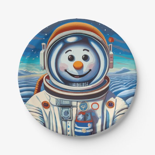De sneeuwman is een astronaut met Kerstmis Papieren Bordje (Voorkant)