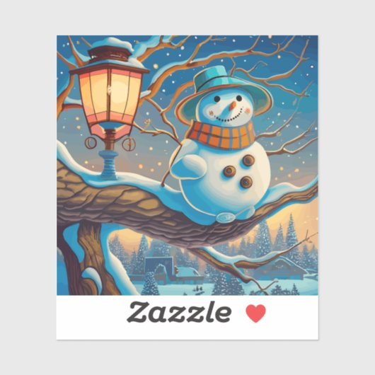 De sneeuwman naast de kerstlamp sticker (Vel)