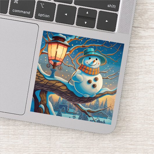 De sneeuwman naast de kerstlamp sticker (Detail)