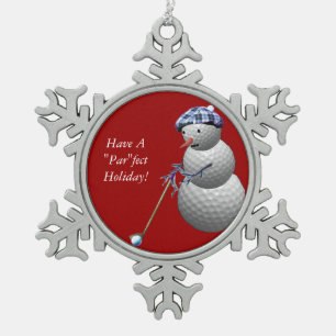 De Sneeuwman van de golfbal Tin Sneeuwvlok Ornament