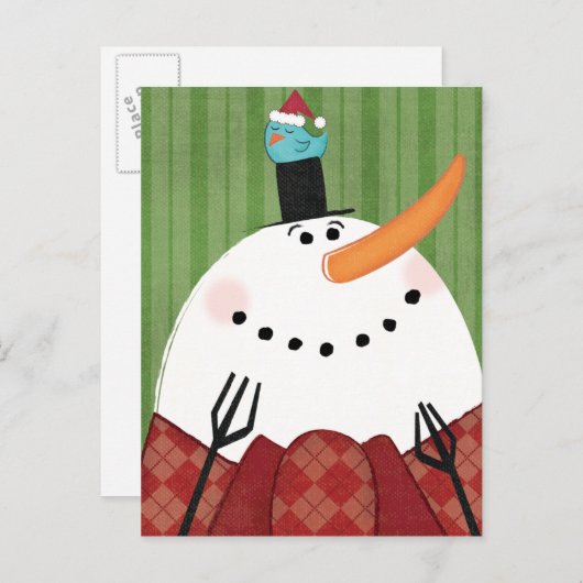 De Sneeuwman van Kerstmis met het Zingen Vogel Feestdagenkaart (Voorkant / Achterkant)