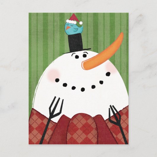 De Sneeuwman van Kerstmis met het Zingen Vogel Feestdagenkaart (Voorkant)